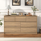 Farmhouse Malm Dresser for Bedroom, 55 Inch Long Dresser with 7 Drawers, Modern Large Wood Chest of Drawer Handle Free, Dresser for Kids Bedroom, Living Room, Entryway, Hallway, Oak jiteentarou
