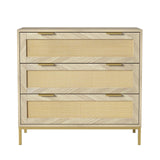 Anmytek 3 Drawer Dresser for Bedroom with Natural Rattan,Closet Dressers Chest of Drawers for Bedroom,Farmhouse Wood Large Nightstand with Storage Versatile Bedside Table for Bedroom Anmytek