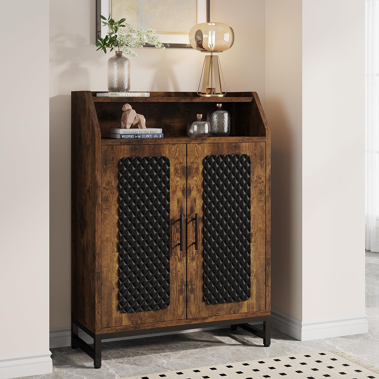 Tribesigns Shoe Cabinet with Doors, 20 Pairs Entryway Shoe Storage Cabinet with Removable Shelves & Open Top Shelf, 7 Tier Wooden Shoe Rack Organizer for Hallway, Brown & Black Tribesigns