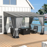 Kurapika 10’ x 12’ Gazebo, Wall Mount Gazebo Outdoor Pergola, Hardtop Lean to Gazebo Canopy Awnings with Sloped Roof and Sturdy Steel Frame, for Patio, Porch, Deck, Backyard(Grey) Kurapika