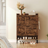 MAHANCRIS Shoe Storage Cabinet, Shoe Organizer with 2 Flip Drawers, Hidden Shoe Storage for Entryway, Freestanding Organizer with Open Storages, Rustic Brown SHHR9401N1 MAHANCRIS