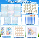 RoundFunny 8 Set Paint by Numbers Kit for Adults with 8x8 Inch Mini Simple Painting Canvas Wooden Frame Easel Acrylic Paints Brushes Funny Numbers Drawing Kit for Gift Home Wall Decor(Landscapes) RoundFunny