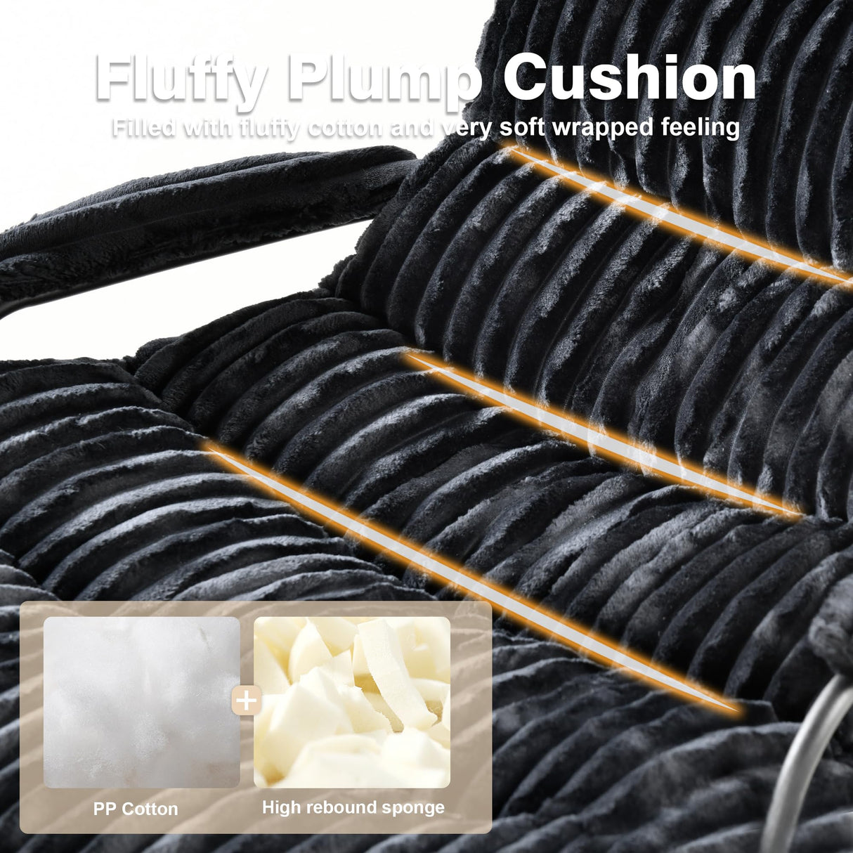 ovios Rocking Chair with Ottoman, Glider Recliner with Footrest, Lazy Accent Armchair with Comfy Cushion for Living Room Bedroom Office, Cloud Plush Corduroy, Black ovios