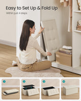 SONGMICS Mazie Collection - 30 Inches Folding Storage Ottoman Bench, Ottoman Foot Rest, End of Bed Bench, Storage Chest, Load 660 lb, for Living Room, Bedroom, Entryway, Cream White ULSF47BE SONGMICS