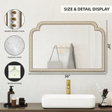 36''x24'' Farmhouse Wood Decorative Wall Mirrors with Beads, Boho Large Wide Arch Mirror for Living Room, Bedroom, Entryway, Fireplace HOITUZYUS