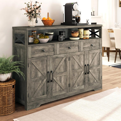 Befrases Farmhouse Buffet Cabinet with Drawers, Sideboard with Storage, Kitchen Pantry Cabinet Hutch, Wood Coffee Bar Station Cabinet for Kitchen, Dining Room, Livingroom, 52" L Rustic Grey - WoodArtSupply