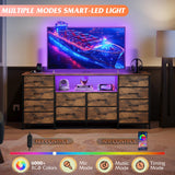 WLIVE 12 Drawer Dresser for Bedroom, Dresser TV Stand for 65, 70, 75 inch TV with Led Lights & Charging Station, Wide Chest of Drawers with Open Shelves, Fabric Dressers for Living Room, Rustic Brown WLIVE