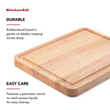 KitchenAid Classic Rubberwood Cutting Board with Perimeter Trench, Reversible Chopping Board, 8-inch x 10-Inch, Natural KitchenAid