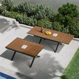 Grand patio 7-Piece Outdoor Dining Set, 6 Extra-Wide Foldable Chairs & 1 Extendable Table, UV-Resistant Mesh Patio Furniture Set, Wood Grain Tabletop for Garden, Yard and Terrace, Black Grand patio