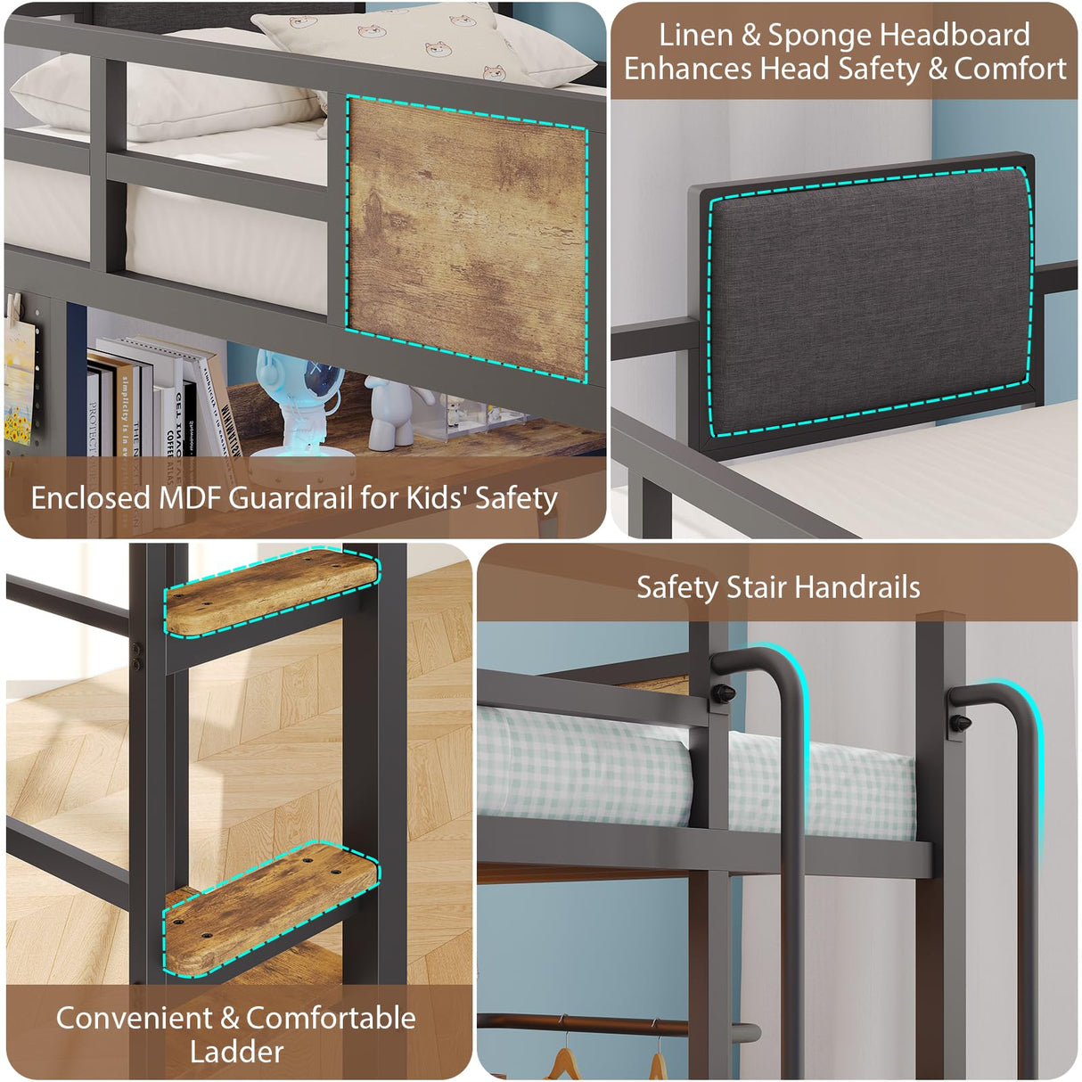 Dnxao Loft Bed with L-Shaped Desk Full Size,Full Size Bed Frame with 5 Storage Drawers, Bunk Bed with Desk,1 Bedside Organizer,LED Lights & Charging Station,Safety Guardrail,Noise Free,Rustic Brown Dnxao