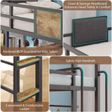 Dnxao Loft Bed with L-Shaped Desk Full Size,Full Size Bed Frame with 5 Storage Drawers, Bunk Bed with Desk,1 Bedside Organizer,LED Lights & Charging Station,Safety Guardrail,Noise Free,Rustic Brown Dnxao