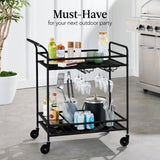Best Choice Products Outdoor Mobile Patio Bar Cart, Home Bar Serving Cart, BBQ Side Table w/ 2 Tier Storage, Wine Rack, Lockable Wheels - Black Best Choice Products