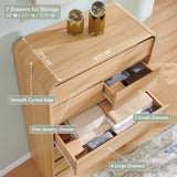 Aitjunz Modern 7 Drawers Dresser for Bedroom, 55" Tall Dressers & Chest of Drawers w/Curved Profile Design, Wood Mid Century Vertical Storage Dressers Organizer for Bedroom, Living Room, Natural Oak Aitjunz