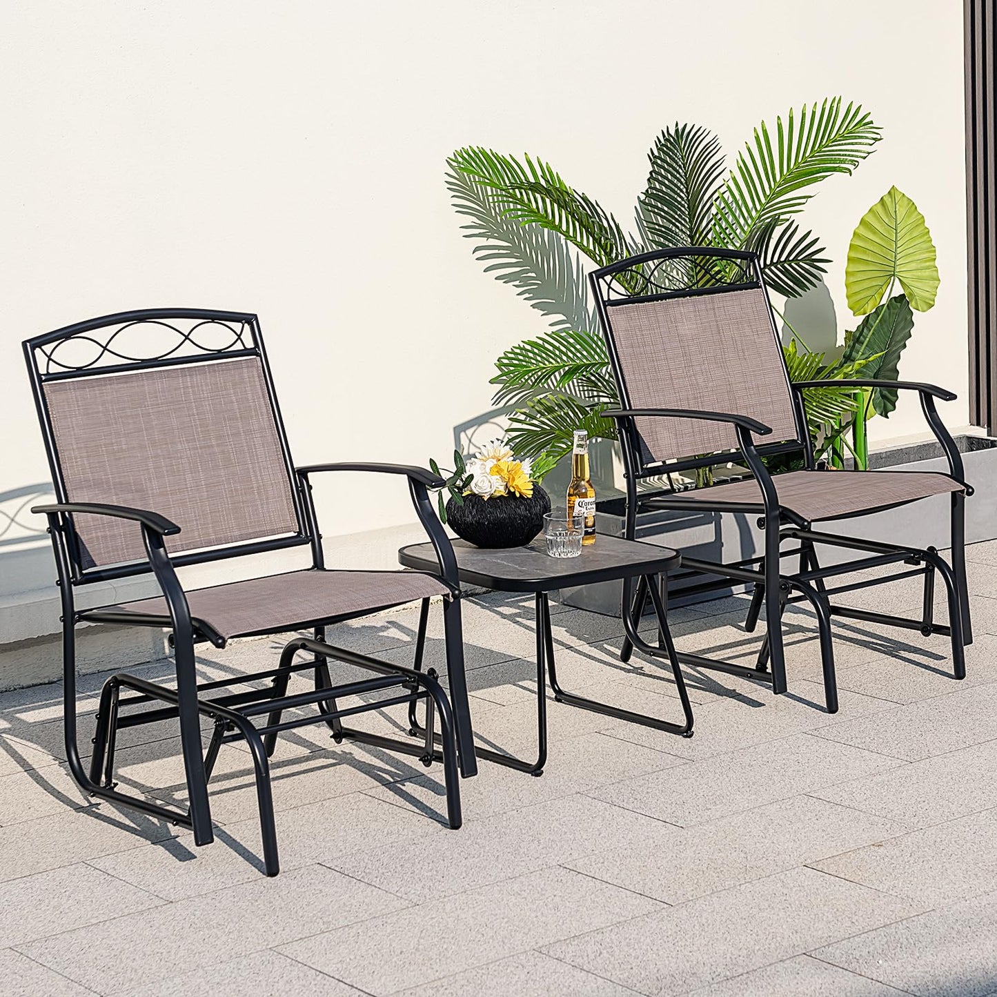 Tangkula 4 Pcs Patio Glider Set, Outdoor Gliding Loveseat w/Tempered Glass Coffee Table, Heavy-Duty Patio Furniture Set for Backyard, Porch, Poolside (4 PCS Patio Glider Set) - WoodArtSupply