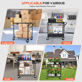 WDT 680Lbs Capacity Heavy Duty Rolling Utility Cart,2 Tier Rolling Carts with Wheels,Commercial Grade Metal Cart with Handle Bar & Shelf Liner,Trolley Serving Cart for Restaurant,Kitchen,Black WDT