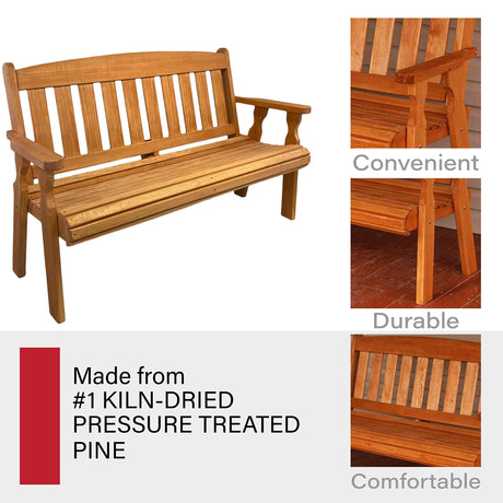 Amish Heavy Duty 800 Lb Mission Pressure Treated Garden Bench(4 Foot, Cedar Stain) Amish Casual