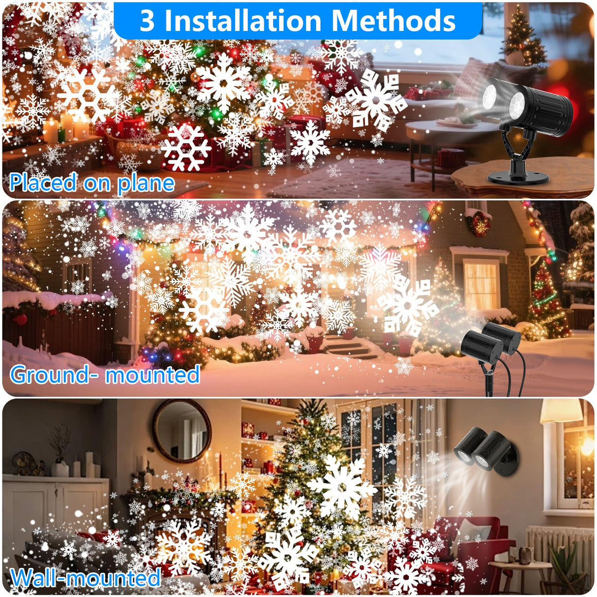 2025 Upgraded Double Head Christmas Snowflake Projector Lights Outdoor, Timing Mode, IP65 Waterproof, 360°Roating LED Christmas Lights, for Xmas Holiday Party Christmas Decoration, Indoor, Houses Kitloo