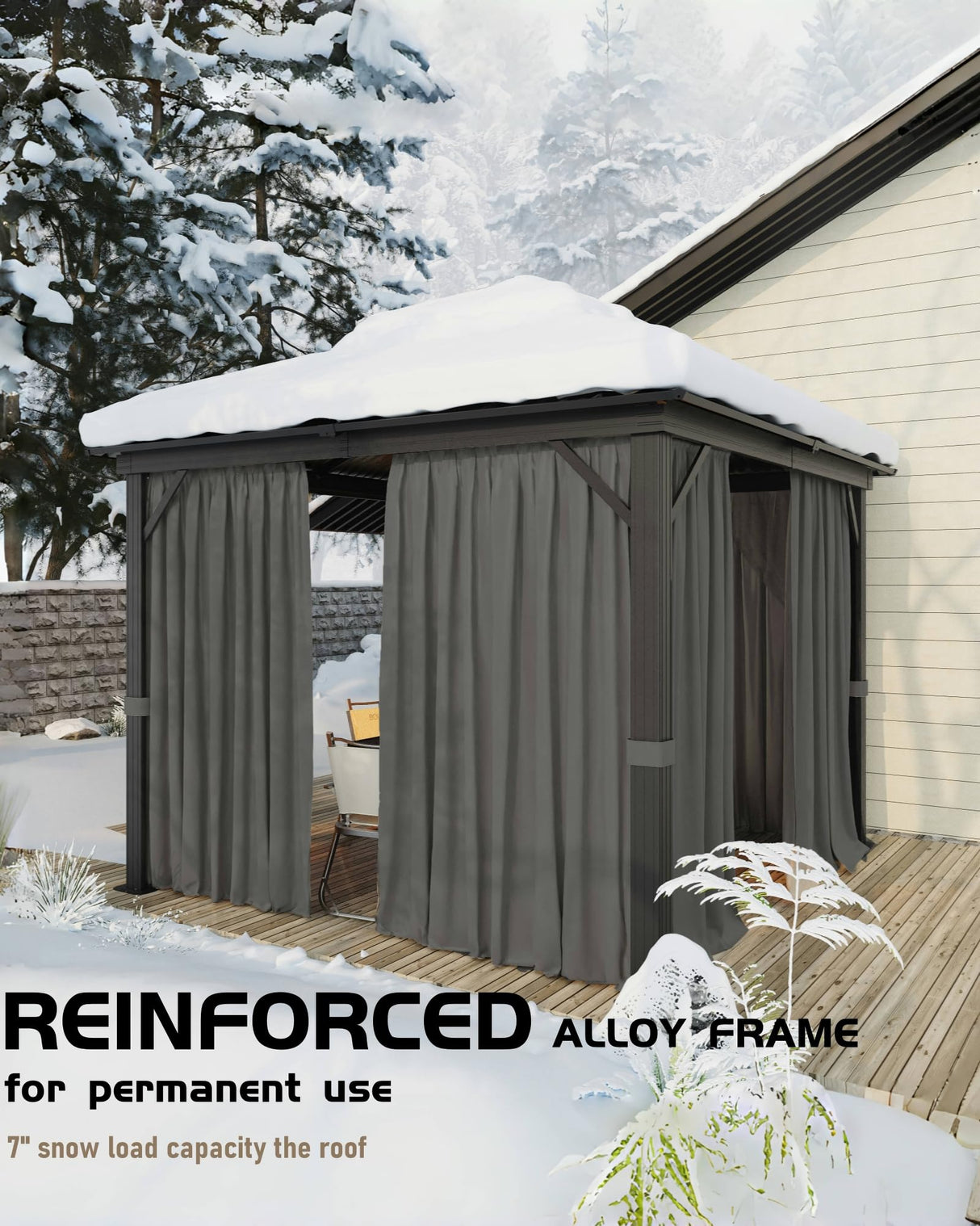 Hardtop Gazebo 12'x12' for All Weather, with Double Metal Roof, Aluminum Alloy Frame, and Net and Curtain, Permanent Building of Backyard Luxury for Patio, Deck, Backyard, Lawn, and Garden, Gray GAOMON