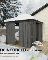 Hardtop Gazebo 12'x12' for All Weather, with Double Metal Roof, Aluminum Alloy Frame, and Net and Curtain, Permanent Building of Backyard Luxury for Patio, Deck, Backyard, Lawn, and Garden, Gray GAOMON