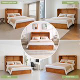 FACAAJ SPO Queen Murphy Bed with Mattress Included, Murphy Bed Cabinet Queen with Drawers and Charging Station for Small Apartments, Home Offices(Stripe Pattern, Cherry) FACAAJ SPO