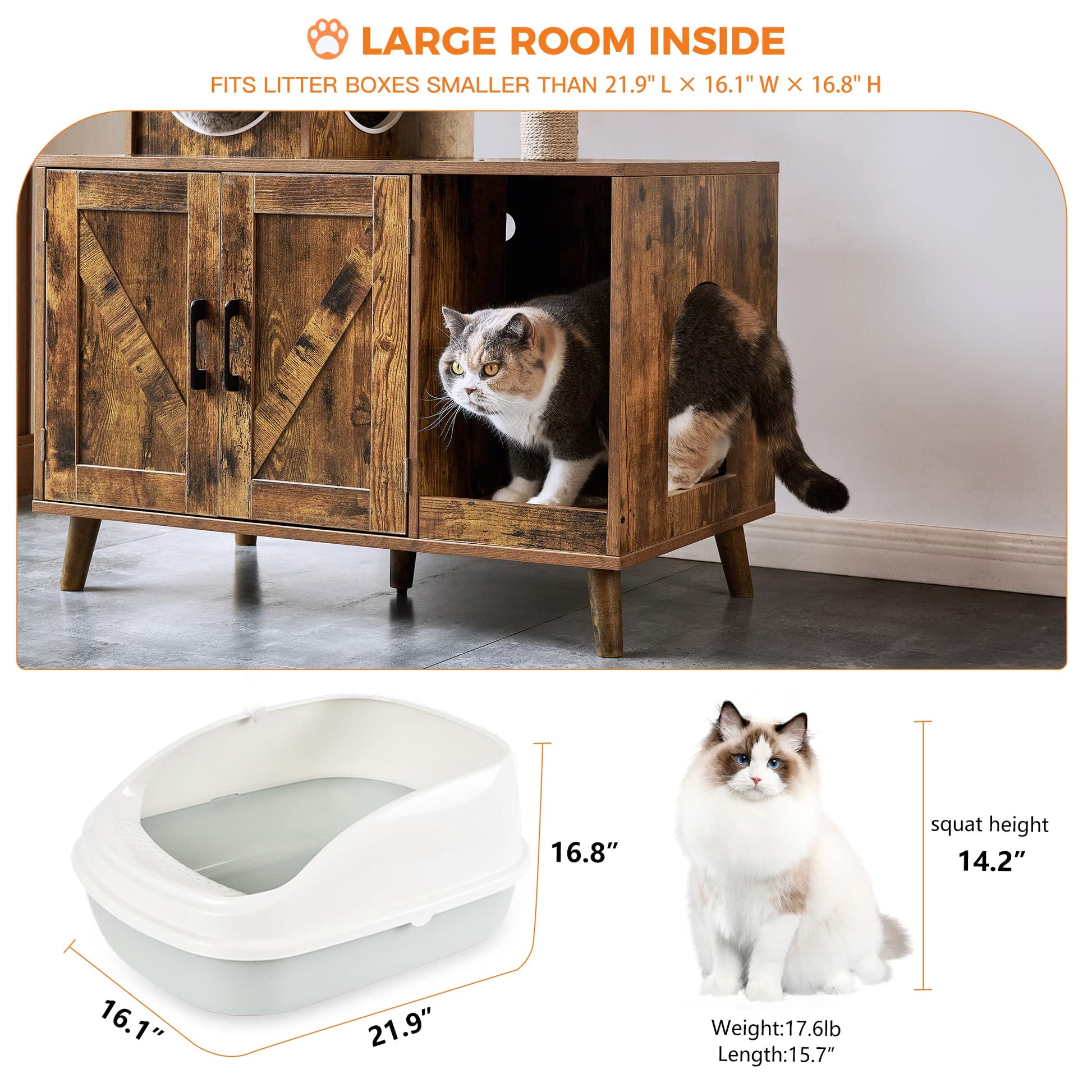 EnHomee Cat Litter Box Enclosure, Modern Cat Tree with Litter Box Enclosure, Box Hidden Furniture, Cute Cat Tower for Indoor Large Cats, Wood Cat Condo with Scratching Post and Hammock - WoodArtSupply