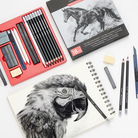 Brusarth Charcoal Pencils for Drawing, 18 Pcs Art Pencil Kit, Professional Sketching Pencil, Art Supplies for Drawing, Shading, Sketching, Blending, Artist Pencils for Beginners & Artists Brusarth