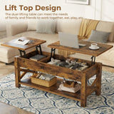 Rolanstar Coffee Table 47.2", 2 Way Lift Top Coffee Table with Hidden Compartment, Lift Top Coffee Table with Open Shelf & X Wooden Support, Center Table for Living Room, Rustic Brown Rolanstar