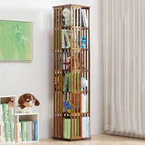 Teal Bamboo 360° Rotating Bookshelf with Open Shelving for Stylish Storage WoodArtSupply