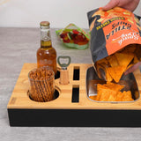 D&D Living® Couch Caddy - Bamboo Couch Console | Anti-Spill Drink and Cup Holder | Snack Organizer Tray for Sofa with Bottle Opener D&D Living