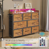 Leadpro Dresser with Charging Station and LED Lights, Dresser for Bedroom TV Stand Dresser with 9 Drawers, Fabric Drawers Storage Dresser Organizer for Living Room, Hallway, Closet (Rustic Brown) Leadpro