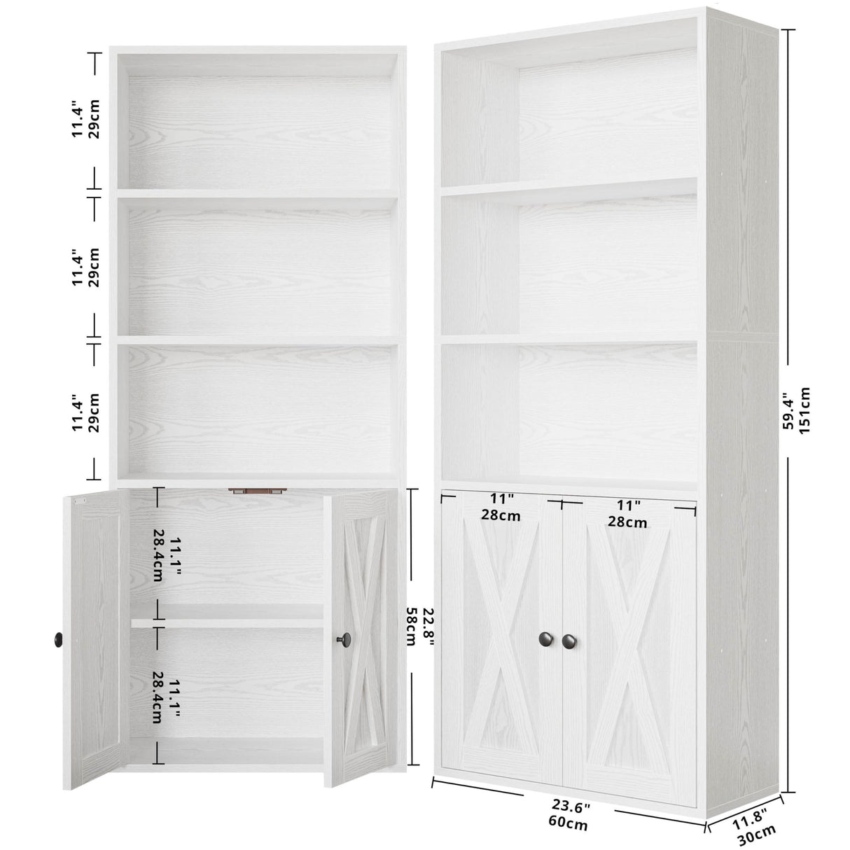 IRONCK Industrial Bookshelves and Bookcases with Doors 11.8 in Depth Set of 2 Floor Standing 5 Shelf Display Storage Shelves Bookcase Home Decor Furniture for Home, Office, Living Room, Bedroom IRONCK
