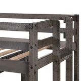 Okak House Antique Grey Twin Over Full Bunk Bed with Ladder and Safety Guardrails Okak