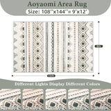Area Rug for Living Room 9x12: Large Washable Boho Moroccan Rugs Geometric Neutral Rug, Non-Slip Foldable Morden Farmhouse Indoor Floor Carpet for Bedroom Dining Table Home(Brown Green,9'x12') Aoyaomi