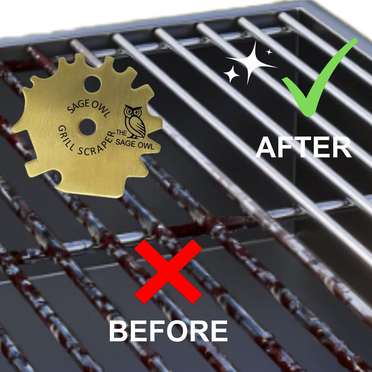 Sage Owl Bristle-Free Brass BBQ Grill Scraper – Safe Grill Cleaner for Outdoor, Porcelain, and Smoker Grills – Kitchen Gadgets, Barbecue Grilling Tools - Unique Gifts for Men Who Have Everything The Sage Owl