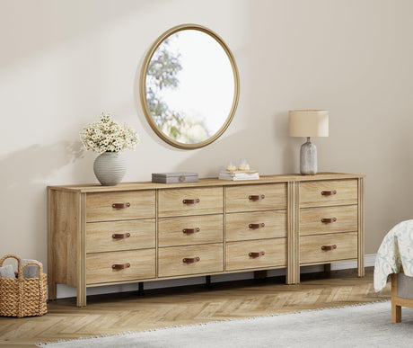 WAMPAT Dresser with 12 Drawers for Bedroom,Wooden Kids Dressers with Wide Chest of Drawers,Mid Century Modern Wooden Closet Storage Organizer,Large Wood Dressers for Living Room, Nursery,White Oak WAMPAT