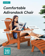 SERWALL Adirondack Chair with Cup Holders - Composite Adirondack Chairs HDPE Outdoor Chairs All Weather Use- Orange SERWALL