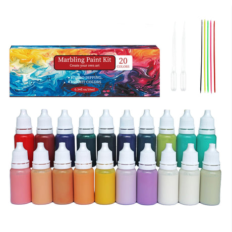 JAJADO 27 Pcs DIY Watercolor Marbling Paint Kit, Watercolor Painting Set Acrylic Pouring Paint Crafts 20 Colors, Water Marble Paint DIY Painting Kit for for Canvas Stonge Wood Art Craft Supplies JAJADO