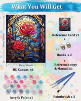 TOCARE Stained Glass Paint by Numbers kit for Adults Beginner Red Rose Paint by Number Canvas, Simple Oil Painting Paint by Numbers for Adults Flowers 16x20inch TOCARE