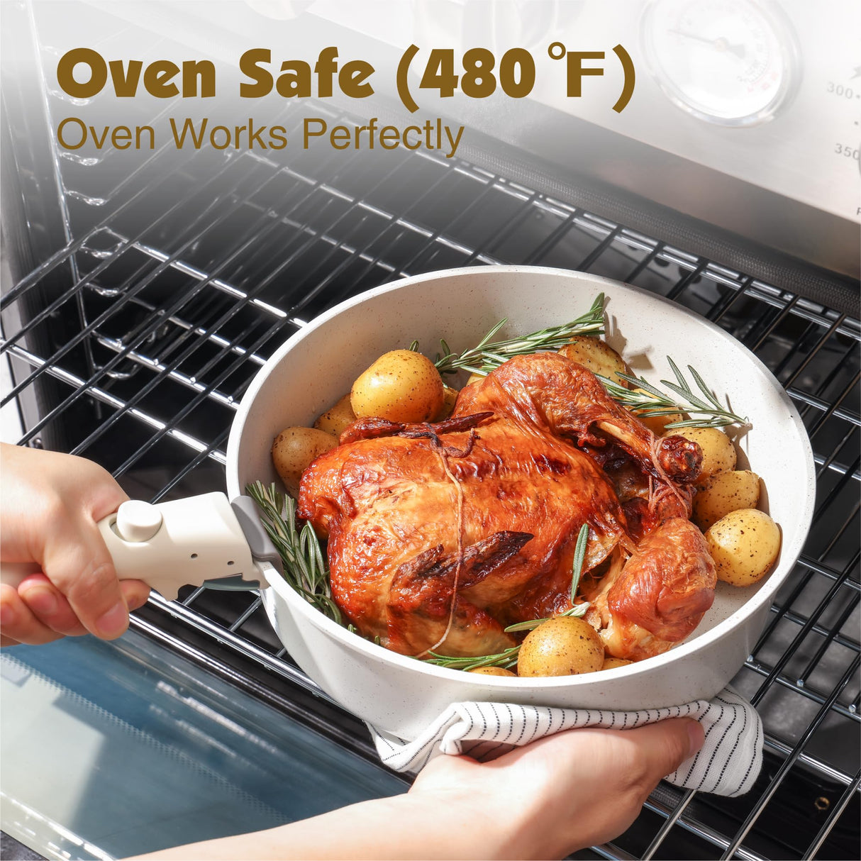 SENSARTE 24 Piece Pots and Pans Set, Nonstick Detachable Handle Cookware, Induction Kitchen Cookware Set with Removable Handle, Healthy Non Stick RV Cookware, Dishwasher ＆ Oven Safe, PFOA Free (White) SENSARTE