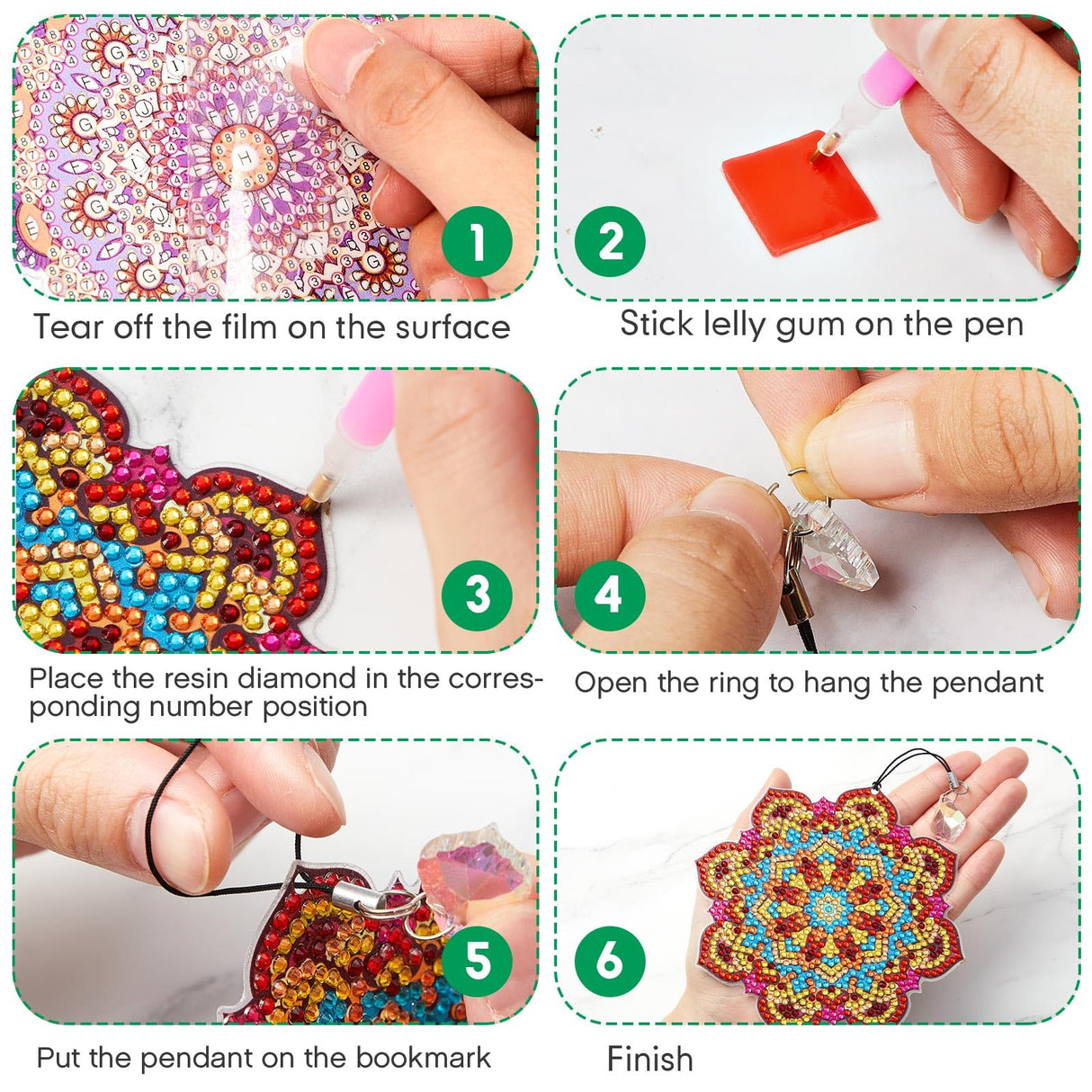 Yeaqee 8 Pcs Diamond Art Bookmarks Mandala Diamond Painting Art Kits for Adults Book Lovers DIY Acrylic Crystal Pendant Bookmark Beginners Home Office Painting Reading Present Yeaqee