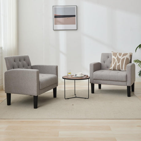 TYBOATLE Accent Chairs Set of 2 Comfy Living Room Chair Tufted Mid Century Modern Accent Chair, Cozy Upholstered Reading Arm Chair for Office, Bedroom (Light Grey, Set of 2) TYBOATLE