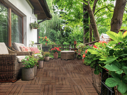 20 sq. ft Interlocking Deck Tiles 20pcs Wood Plastic 12"x12" Interlocking Patio Deck Tiles,Waterproof, Anti-Slip, Weather-Resistant, Ideal for Indoor and Outdoor Use (Light Coffee)