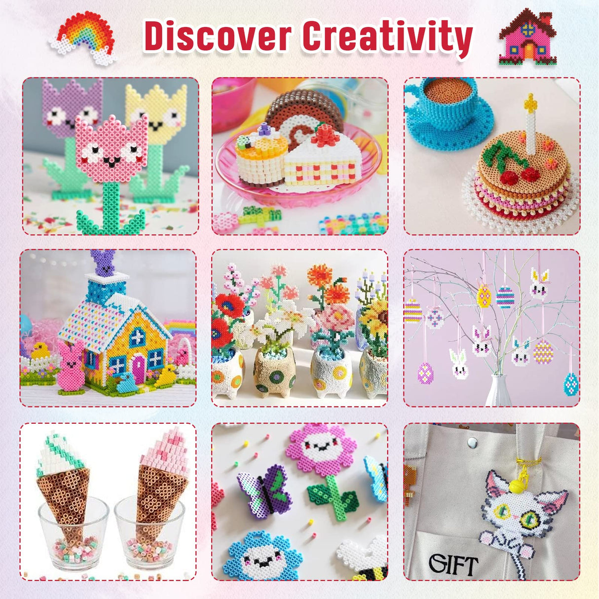 QUEFE 5200pcs Fuse Beads Kit for Boys and Girls, 24 Colors 5mm Melting Beads Set Including Pegboards, Ironing Paper, Tweezers, Colorful Hooks for Birthday and Christmas Gift QUEFE