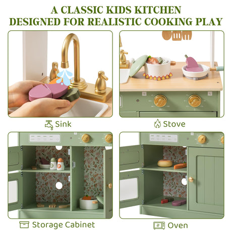 ROBOTIME Play Kitchen for Kids Toddlers, Wooden Pretend Play Kitchen Set Toy with Cutting Food Set, Toys Kitchen Gift for 3+ Year Old Kids, Girls & Boys ROBOTIME