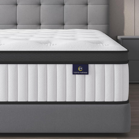 cemtip Full Size Mattress, 10 Inch Hybrid Mattress in a Box, Memory Foam and Pocket Springs, Fiberglass Free, Soft and Breathable, Medium Firm Feel cemtip