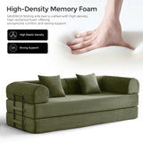 79" Convertible Sofa Bed with Fixed-Shape Frame & Removable Armrests, Modular Corduroy Sleeper Sofa, Folding Mattress Couch for Small Spaces - No Assembly Needed in Light Green (Includes 2 Pillows) SAVENICA