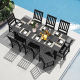 LOUNZY 9 Pieces Patio Dining Sets, Outdoor HDPE Furniture Set for 8 w/ 2" Hole Cut-Out Dining Table with 8 Patio Chairs(2 W/Armrest, 6 w/o Armrest), Black LOUNZY