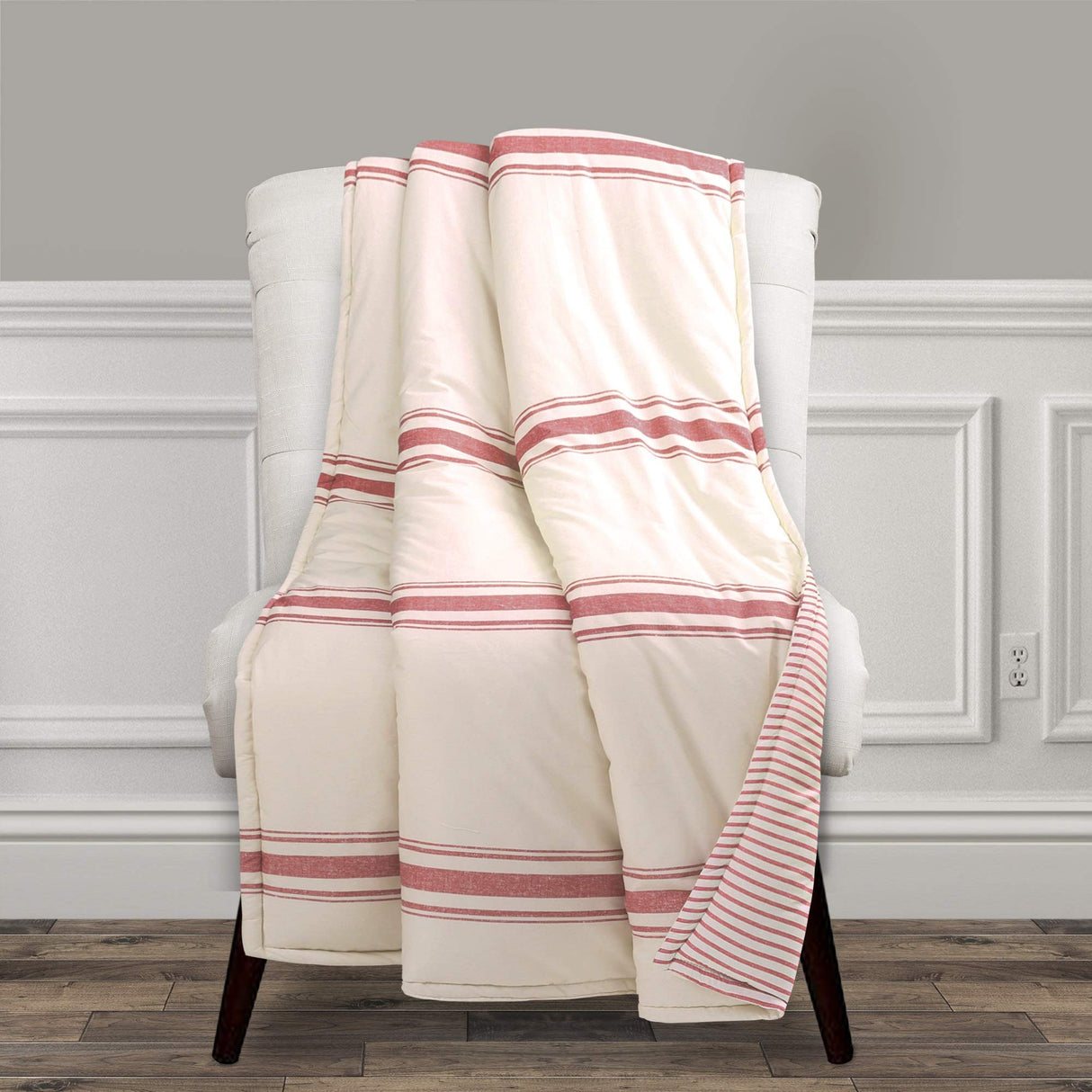 Lush Decor Throw Blanket Farmhouse Stripe, 60" x 50", Red Lush Decor