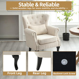 ABET Linen Wingback Chair Set of 2, Upholstered Club Chair for Living Room, Modern Rivet Trim Accent Armchair with Removable Lumbar Pillow, Comfy Single Sofa for Living Reading Room, Beige ABET