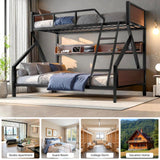 Tassullo Bunk Bed Twin XL Over Queen, Heavy Duty Metal Frame Loft Bed with Storage Shelf & LED Lights, Safety Guardrail and Angle Padded Ladder for Kids, Adults, Space Saving, Noise Free Tassullo